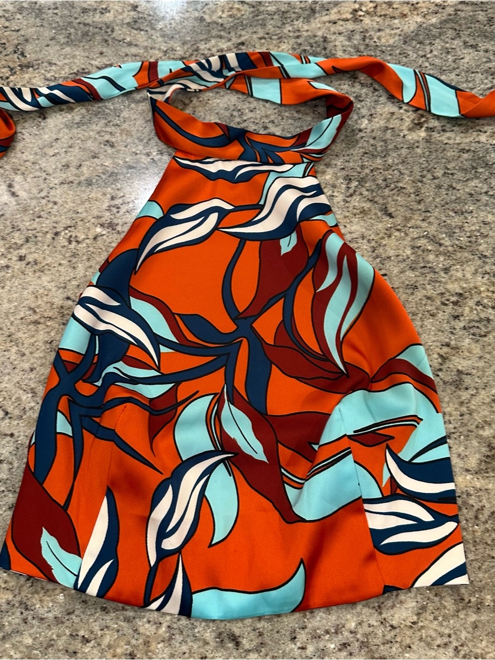 Sigrid Olsen Orange Halter Tank with Aqua & Navy Leaf Print